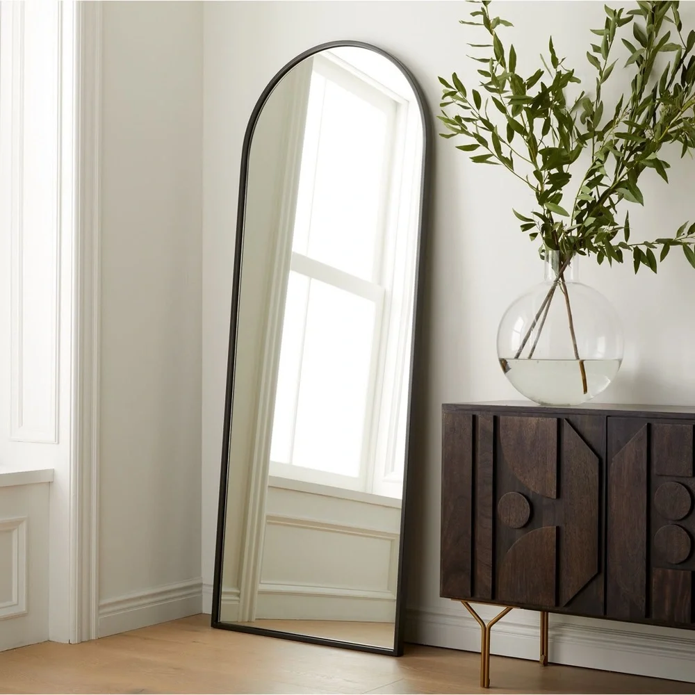 NEW West Elm Full Length Arched Black Framed Boho Floor / Wall Mirror 65